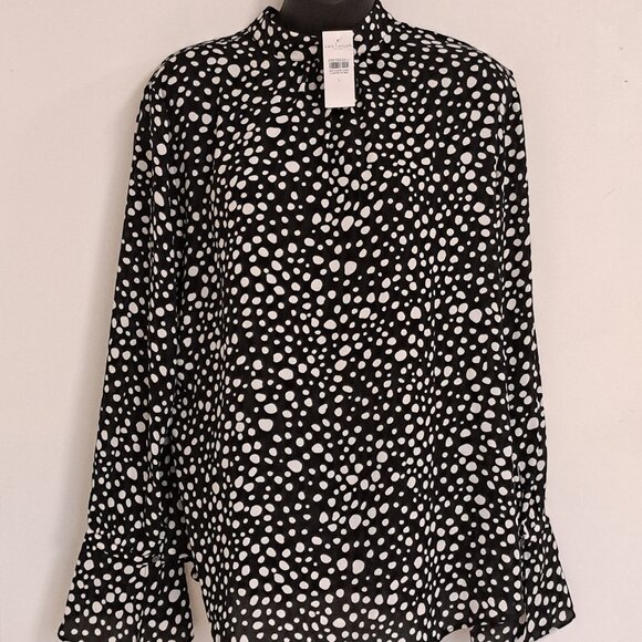 Ann Taylor Factory White Polka Dot Long Sleeve Blouse NWT Misses Size Large - Picture 5 of 10